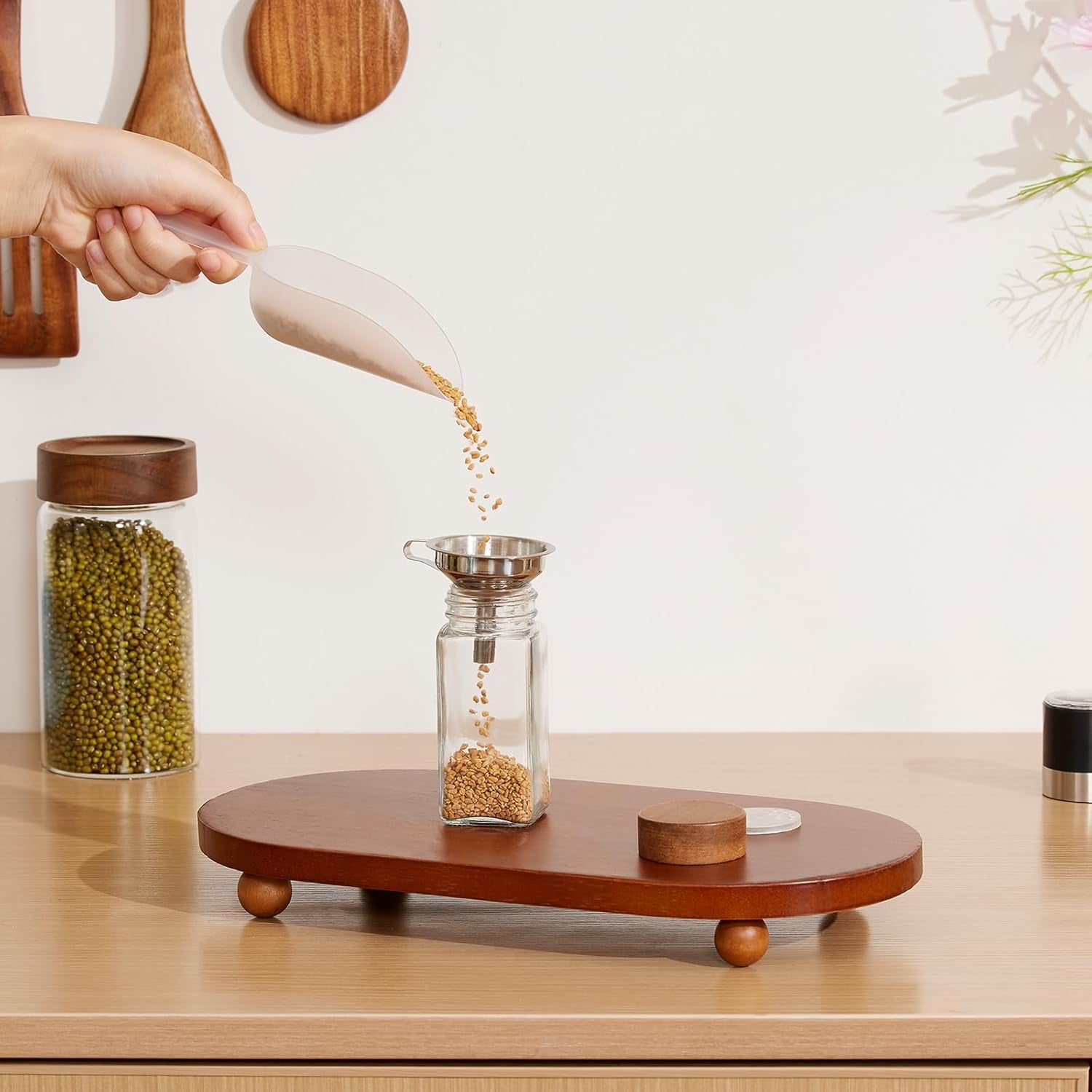 Elevate Your Kitchen with Our 14-Piece Glass Spice Jar Set - 4oz Square Containers with Airtight Wood Lids, Labels, and Funnel for Perfect Seasoning Storage